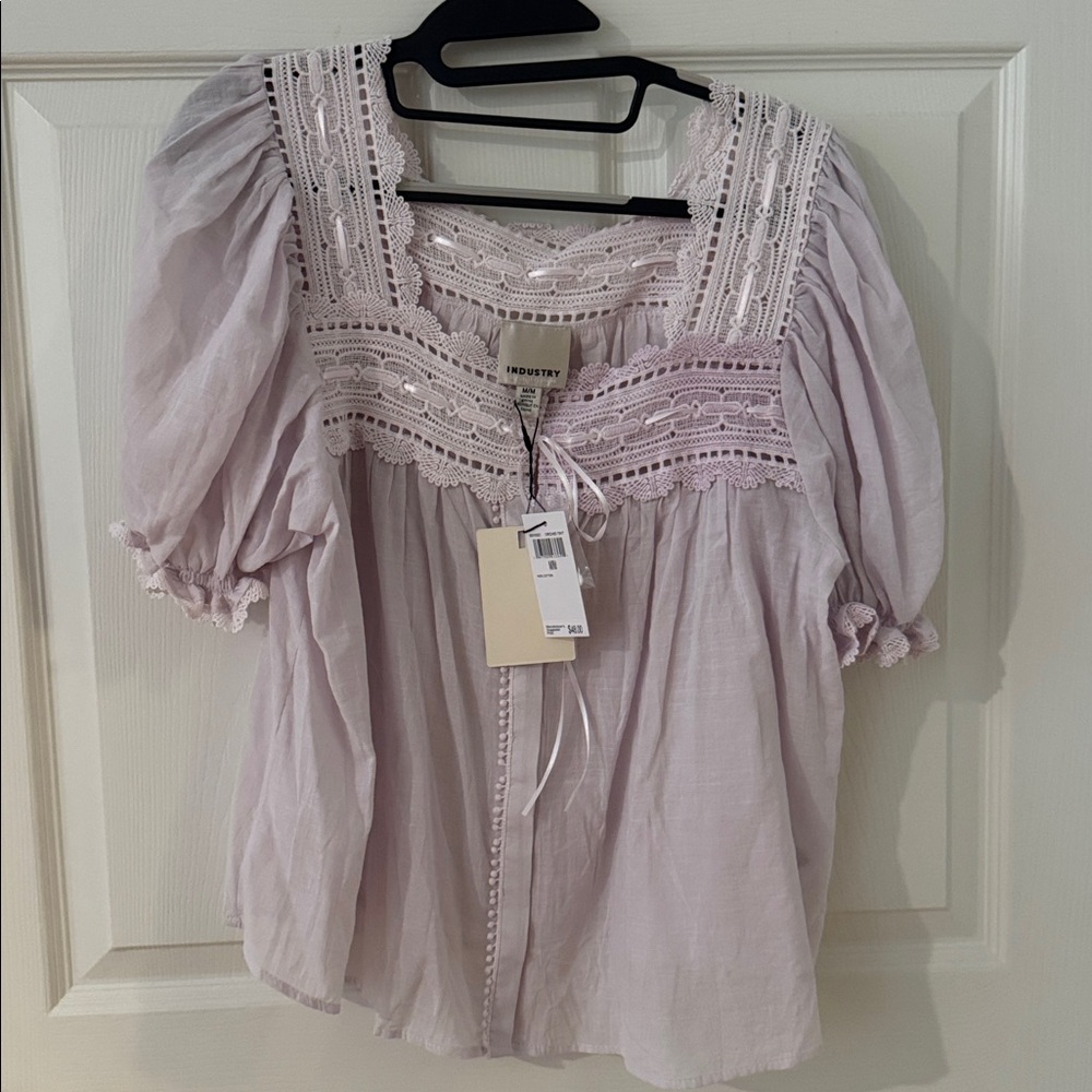 Women's Lavender Blouse with Lace Detailing